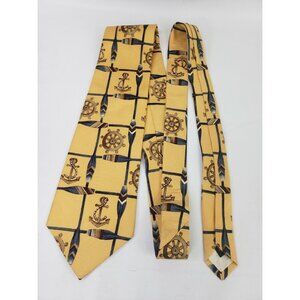John Henry Men's Nautical Silk Tie Anchors Oars and Ship's Wheel Made in USA